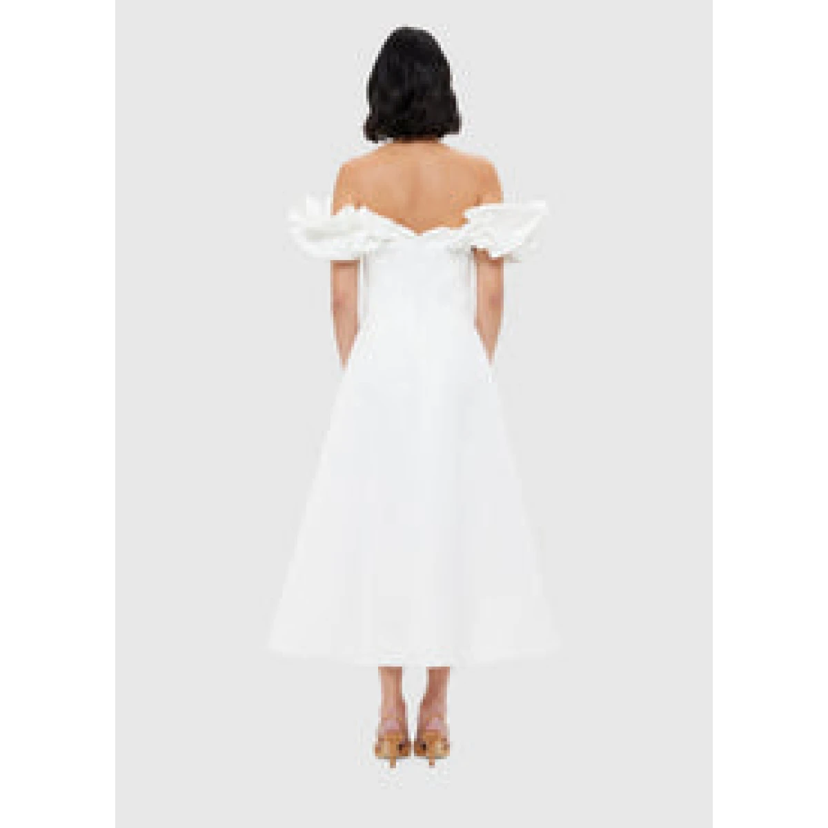 Annie Off Shoulder Frill Midi Dress - Snow