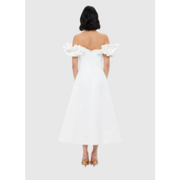 Annie Off Shoulder Frill Midi Dress - Snow