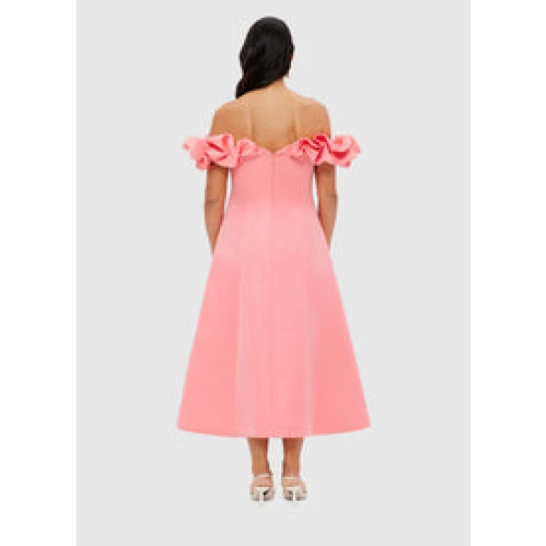 Annie Off Shoulder Frill Midi Dress - Strawberry Pink