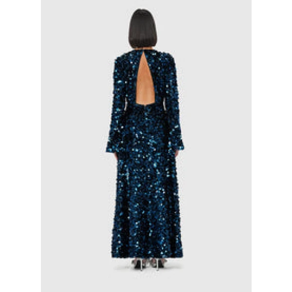 Kylie Sequin Open Back Maxi Dress - Midnight Blue