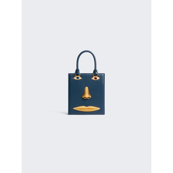 Schiaparelli Mini Anatomy Jewelry Bag in blue leather