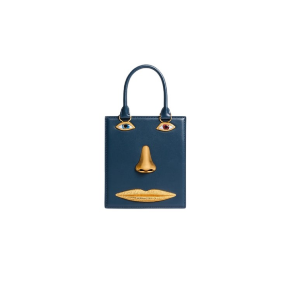 Schiaparelli Mini Anatomy Jewelry Bag in blue leather front view