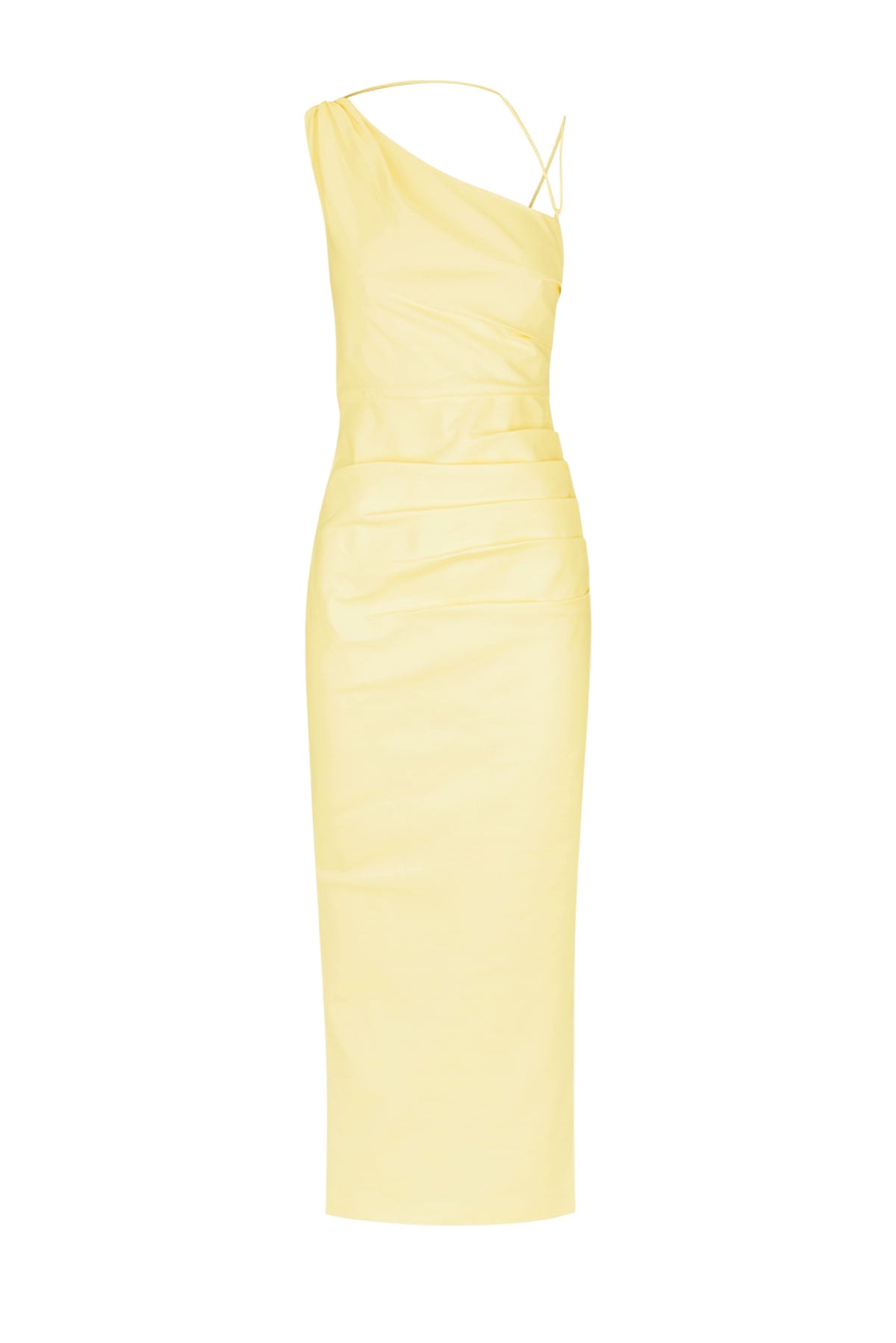 Shona Joy Lani Asymmetrical Gathered Midi Dress – Lemon