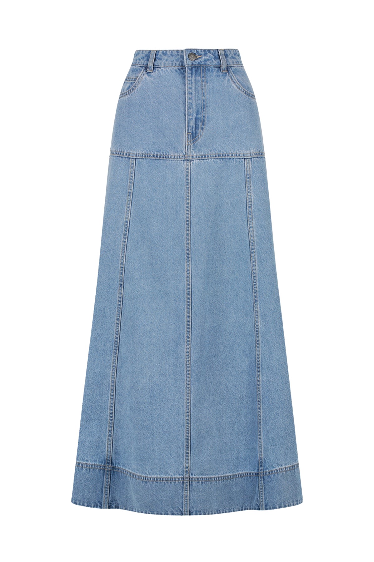 Shona Joy Stella Panelled Midi Skirt – Mid Blue