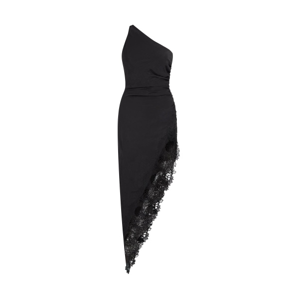 David Koma Asymmetric Ruched And Lace Midi Dress