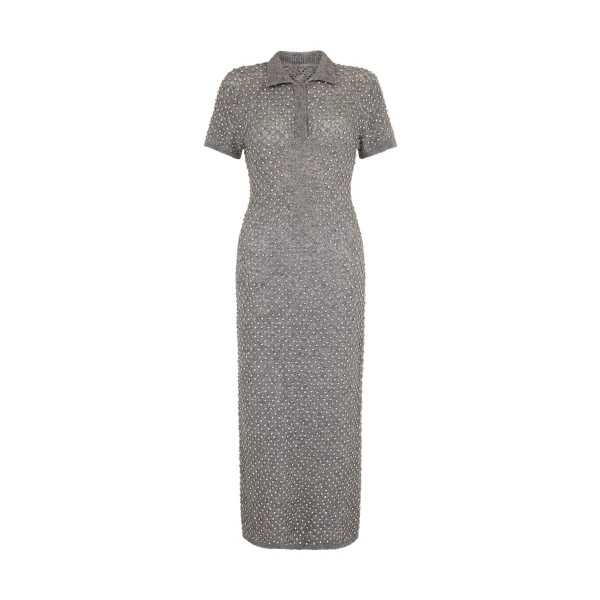 David Koma Crystal Embellished Polo Knit Midi Dress