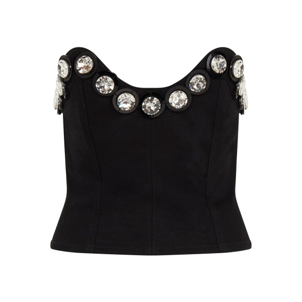 David Koma Crystal Embroidered Denim Corset Top