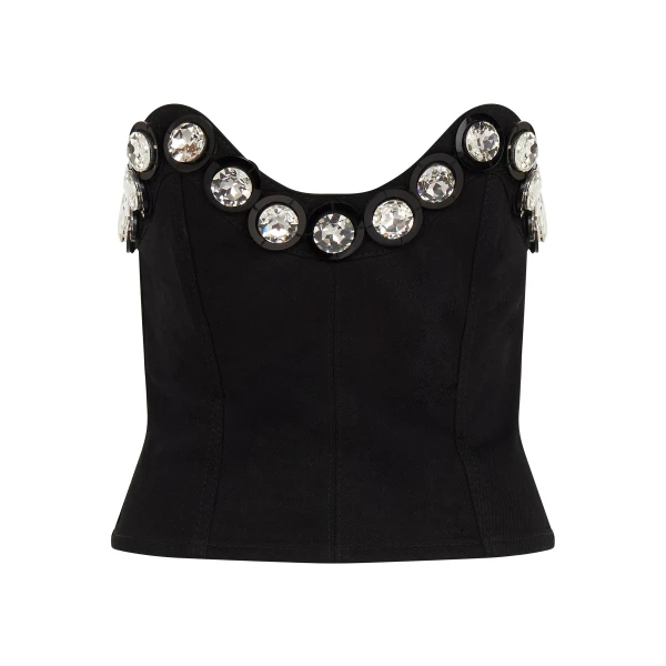 David Koma Crystal Embroidered Denim Corset Top