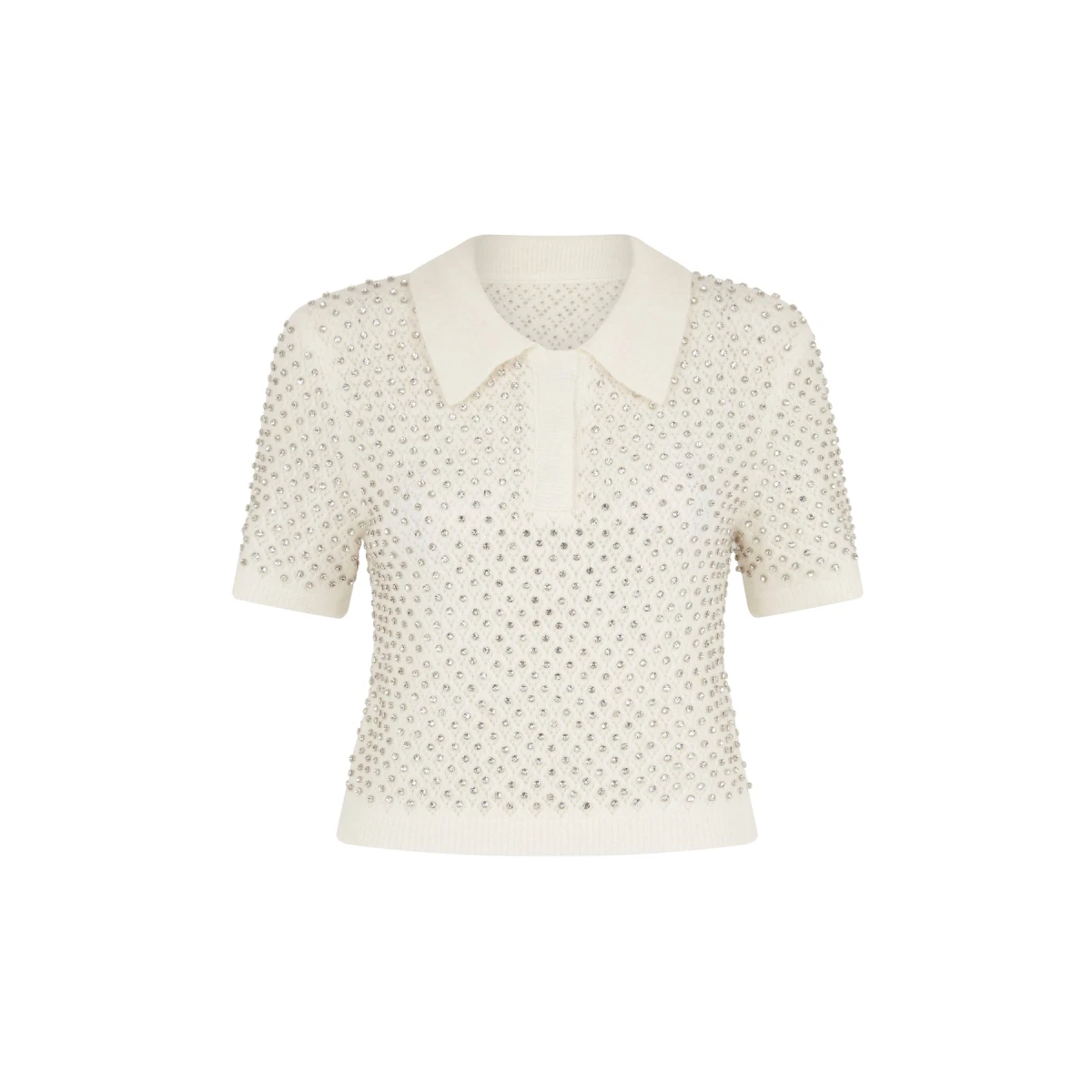 David Koma Crystal Embroidered Polo Knit Top