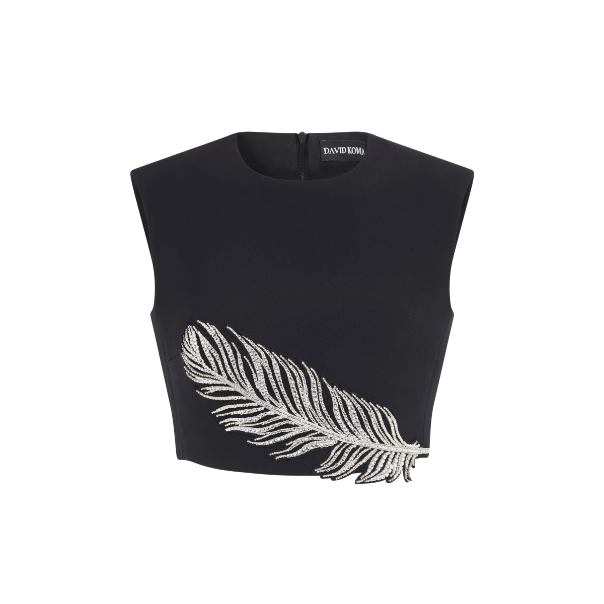 David Koma Crystal Feather Crop Top