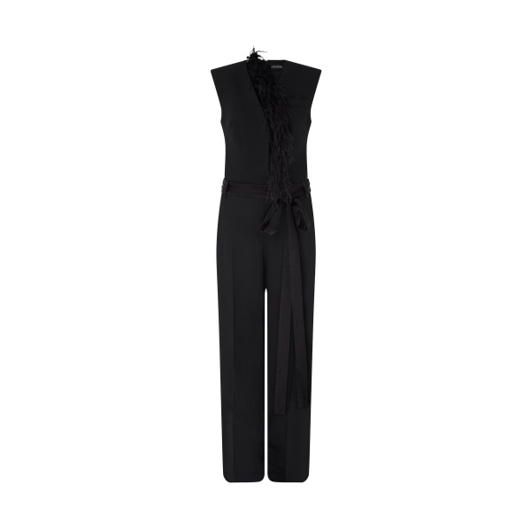 David Koma Detachable Feather Trim Jumpsuit