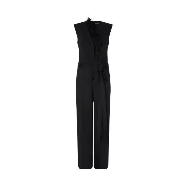 David Koma Detachable Feather Trim Jumpsuit