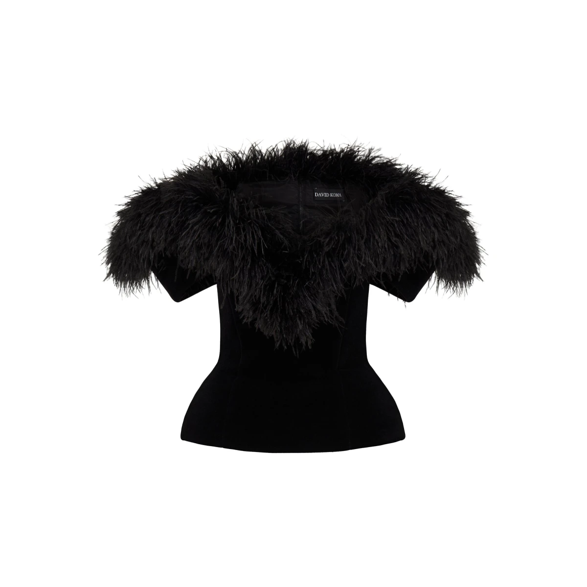 David Koma Feather Trim And Velvet Top