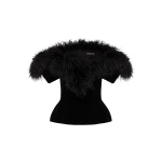 David Koma Feather Trim And Velvet Top