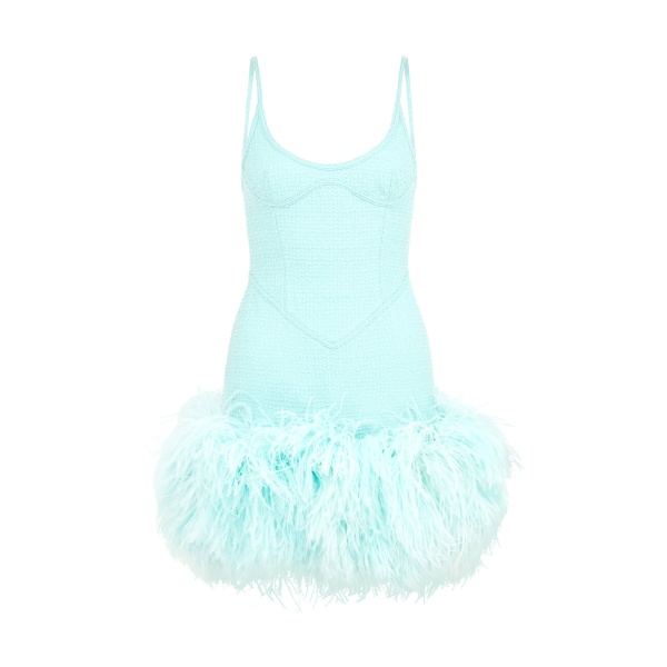 David Koma Feather Trim Boucle Mini Dress