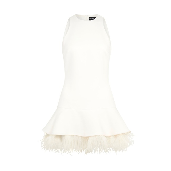 David Koma Feather Trim Mini Dress In White