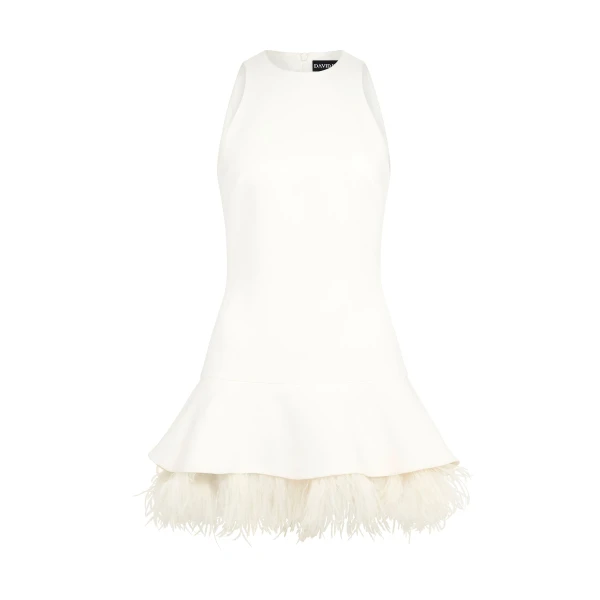 David Koma Feather Trim Mini Dress In White