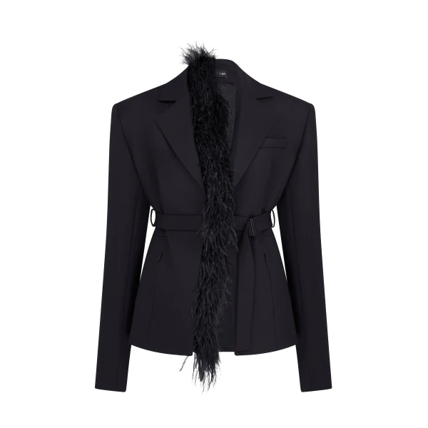 David Koma Feather Trim Tailored Jacket In Black