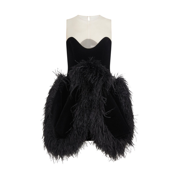 David Koma Fold Skirt And Feather Trim Mini Dress