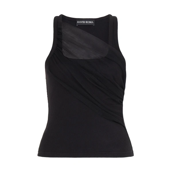 David Koma Gathered Tulle Tank Top In Black