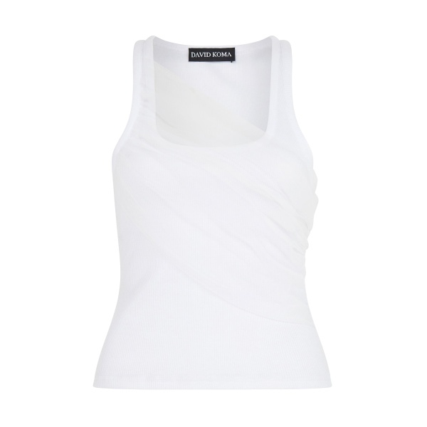 David Koma Gathered Tulle Tank Top In White