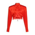 David Koma Lace Underlay Long Sleeve Cropped Shirt