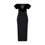 David Koma Off The Shoulder Velvet Detail Midi Dress