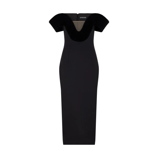 David Koma Off The Shoulder Velvet Detail Midi Dress