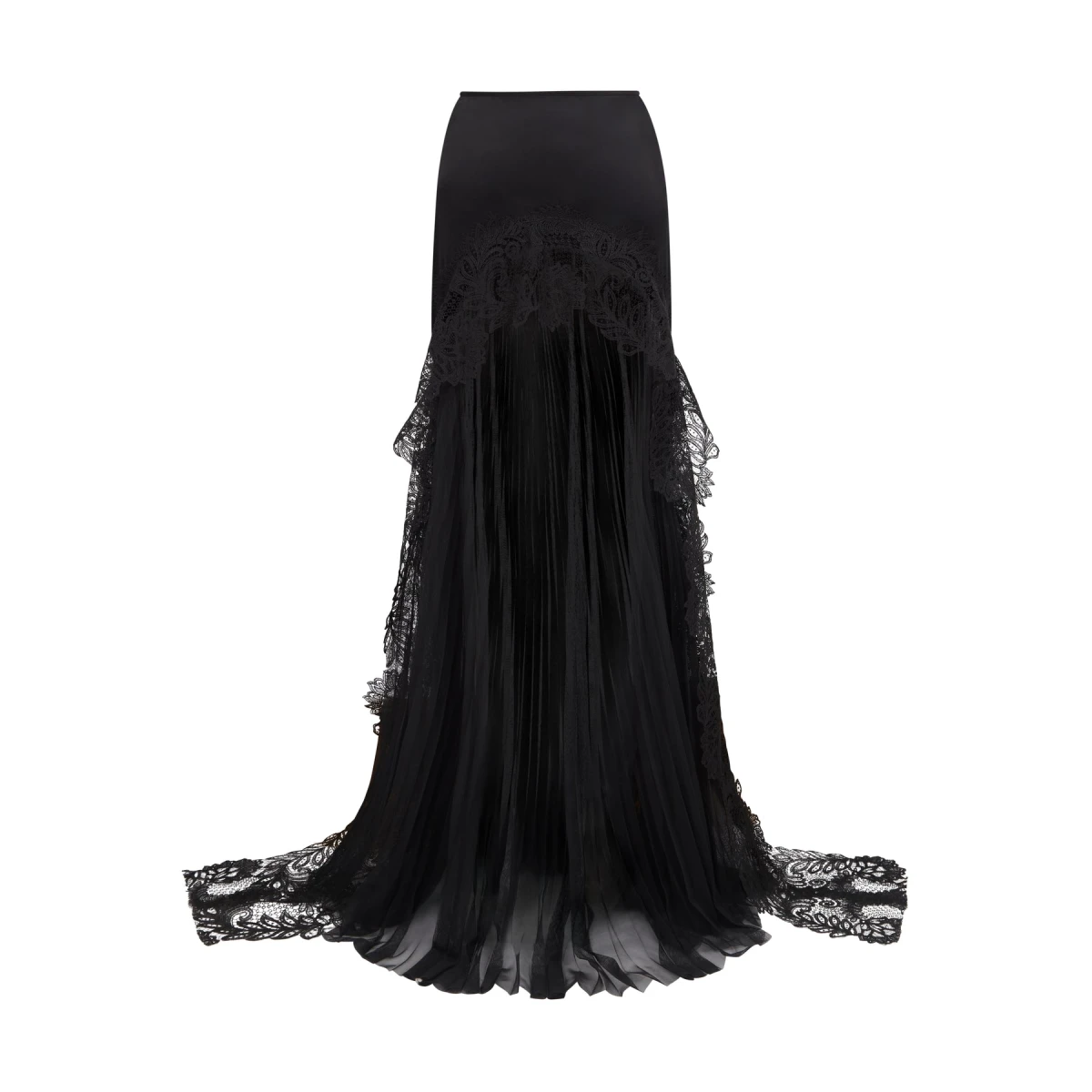 David Koma Pleated Tulle And Lace Maxi Skirt