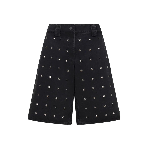 David Koma Rhinestone Crystal Embroidery Denim Shorts