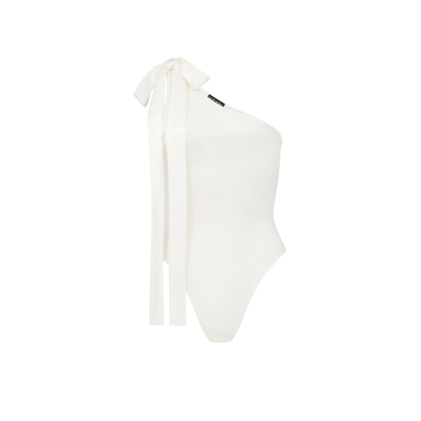 David Koma Satin Bow Bodysuit In White