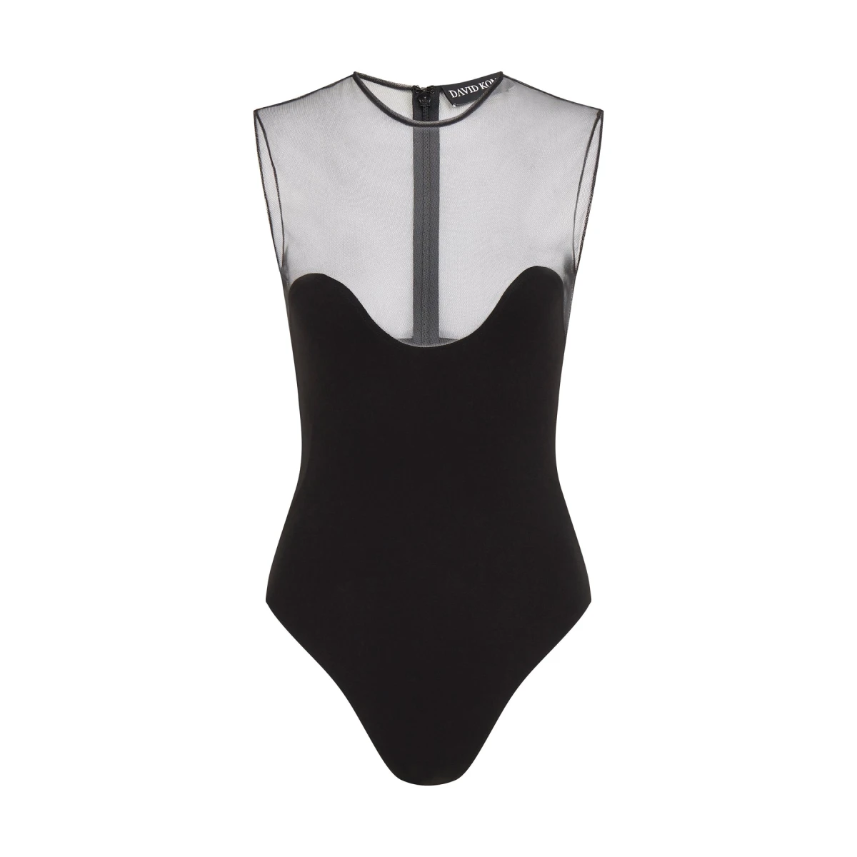 David Koma Wave Neckline And Tulle Bodysuit In Black