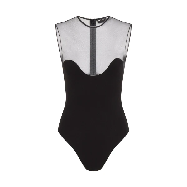 David Koma Wave Neckline And Tulle Bodysuit In Black