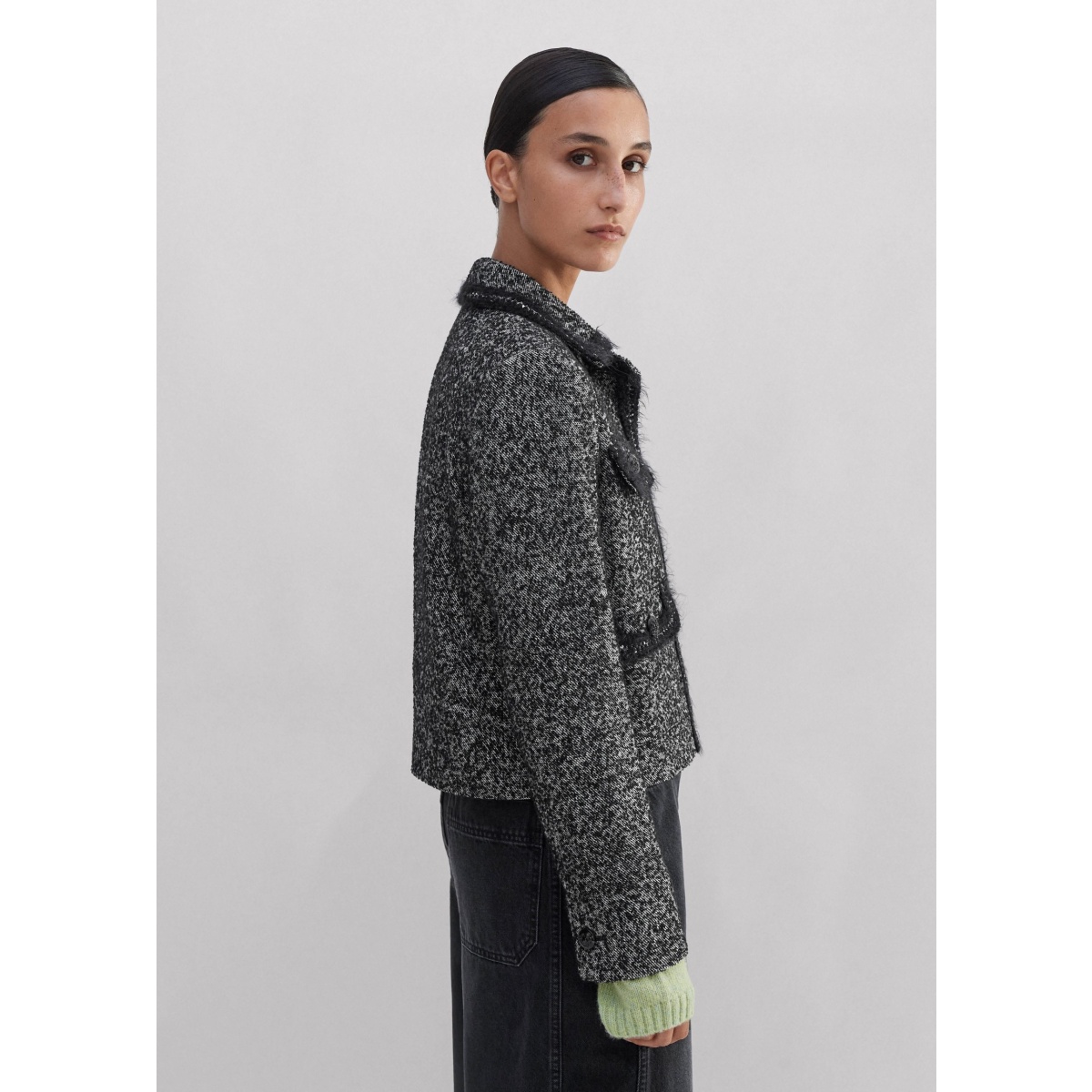 Lumignon tweed fur snow jacket【ダークグレー】♥ Lumignon original ♥ tweed fur snow jacket【ブラック