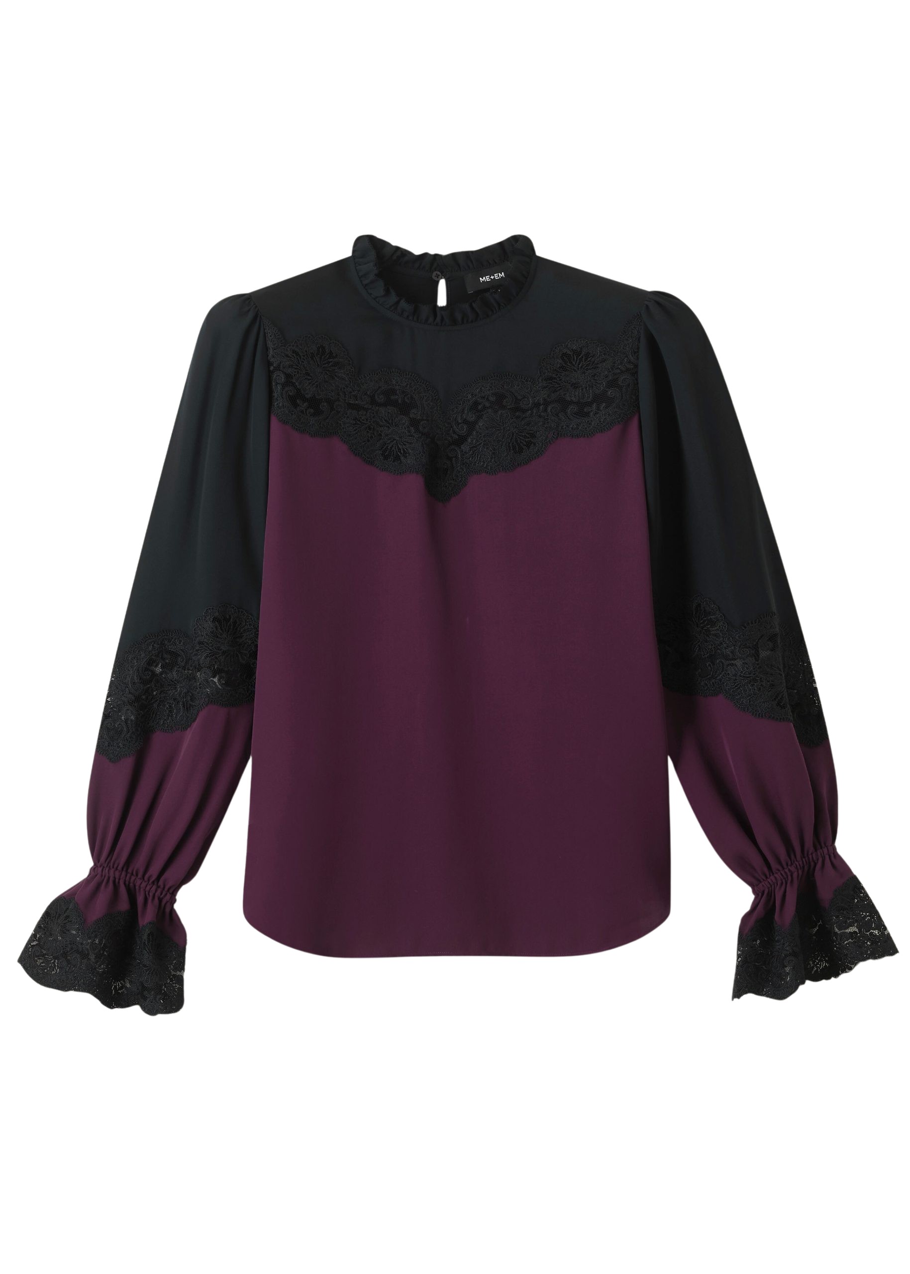Me and Em Silk Color Block Lace Trim Blouse