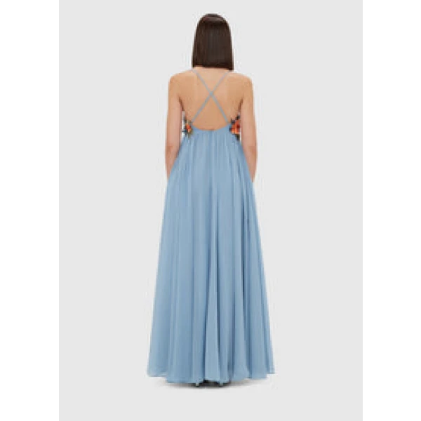 Agnes Appliqué Floral Maxi Dress - Powder Blue