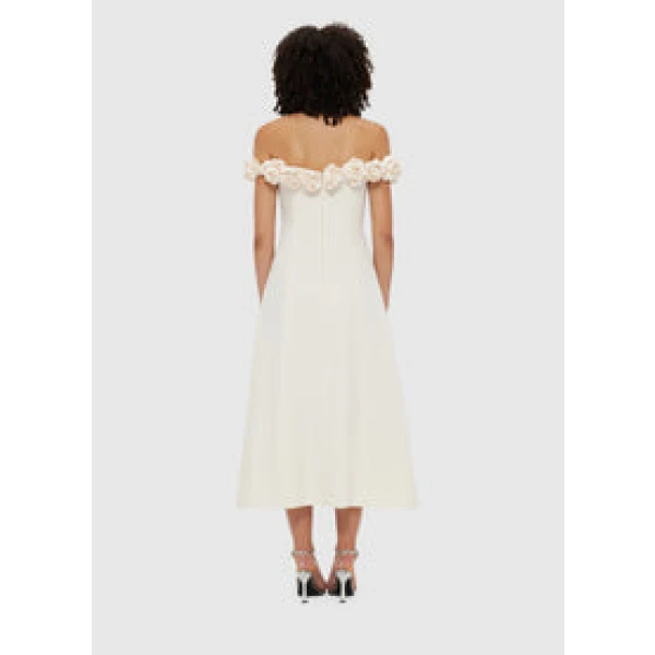 Annette Off Shoulder Midi Dress - Vanilla