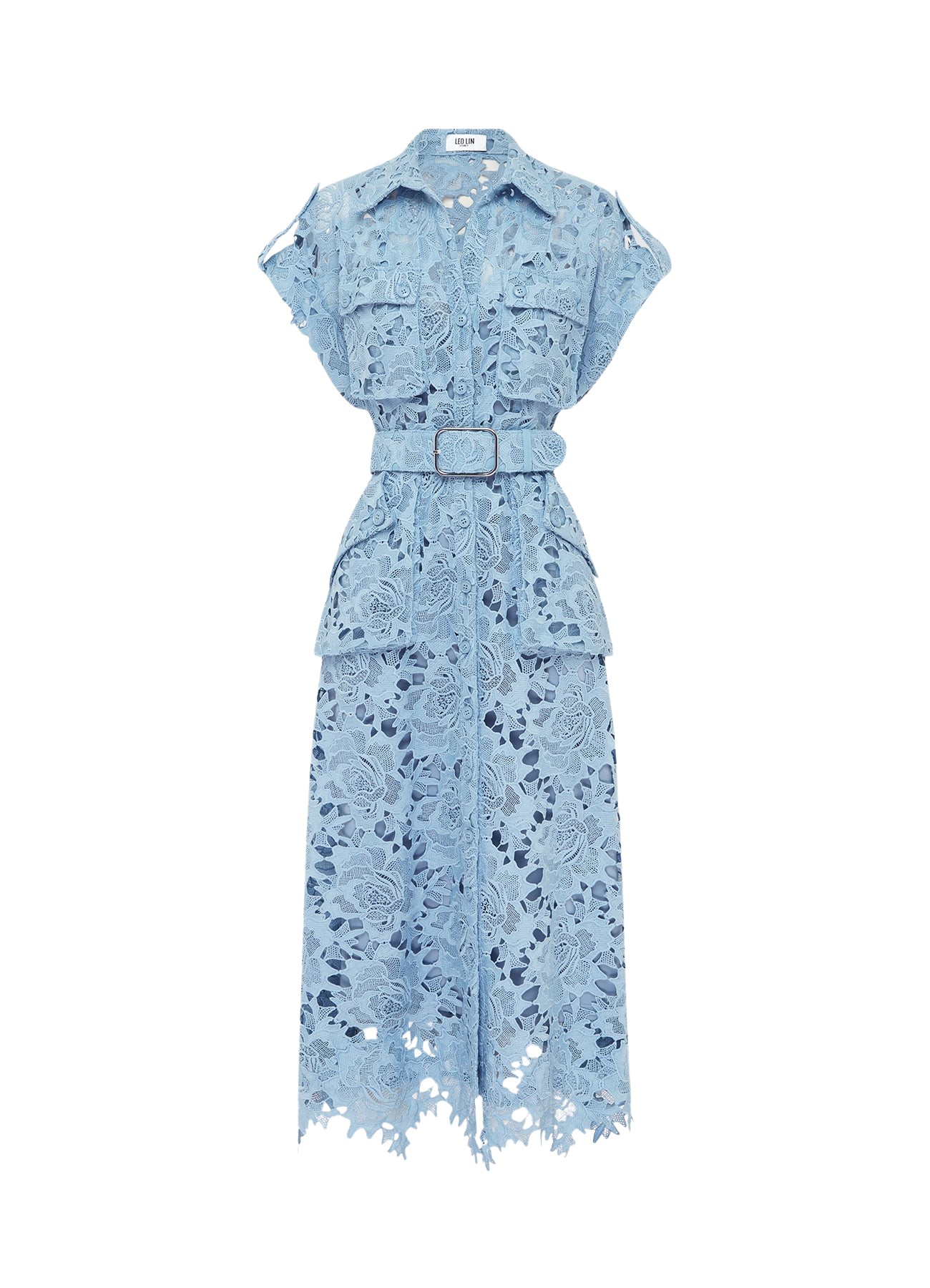 Leo Lin Audrey Lace Pocket Shirt Midi Dress – Powder Blue