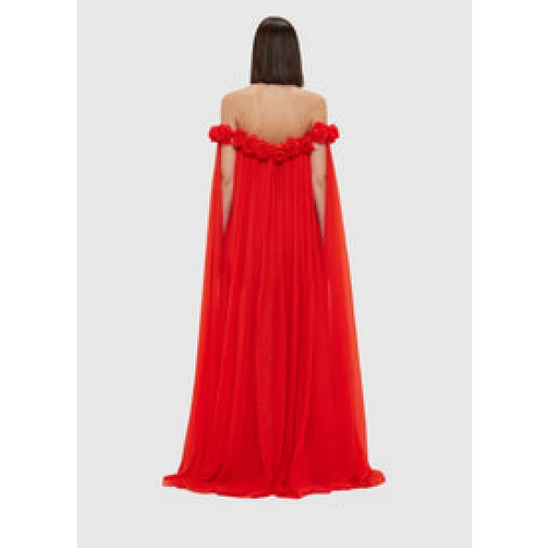 Camilla Draped Floor Length Dress - Scarlet