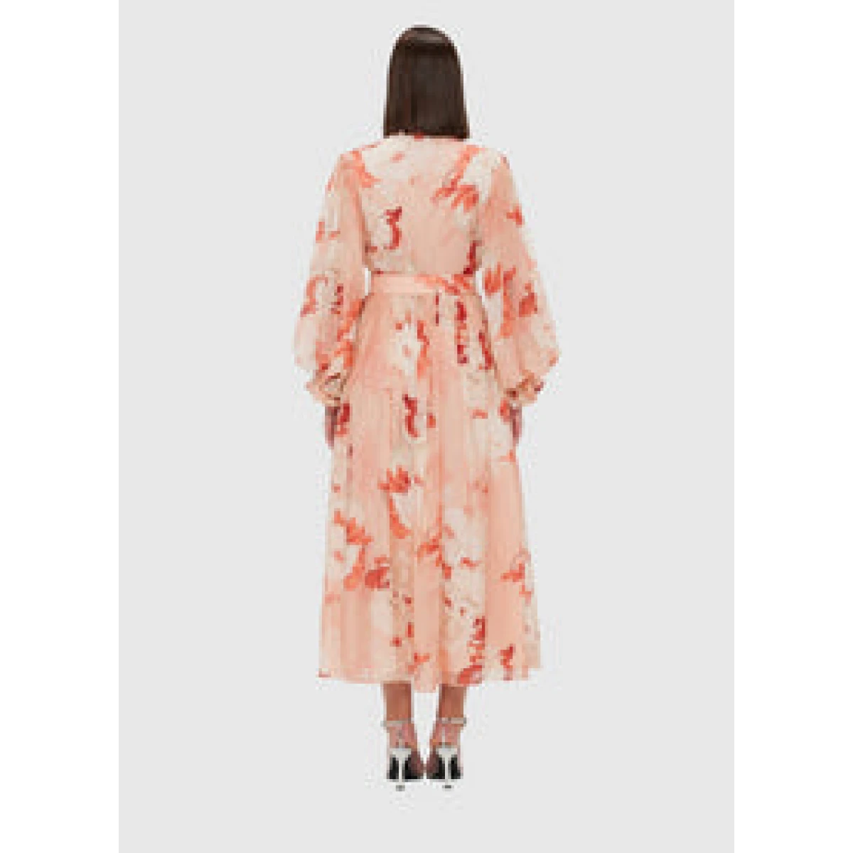 Cassie Tie Neck Midi Dress - Peony Print