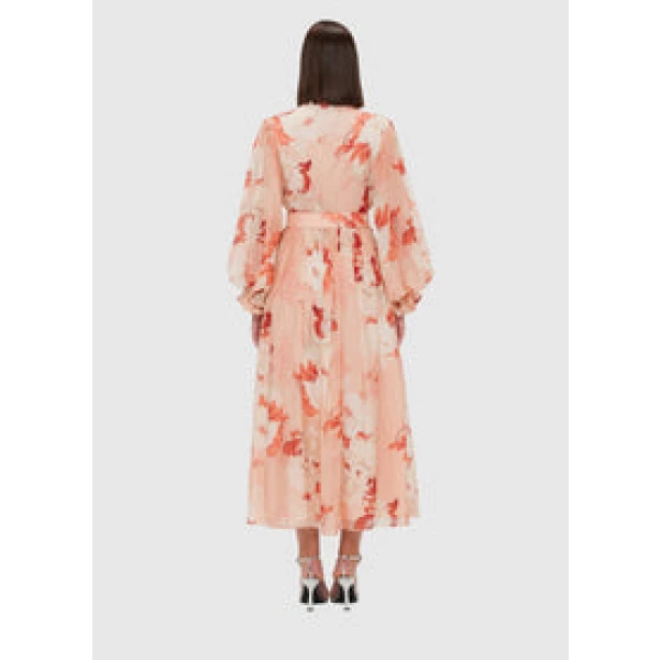 Cassie Tie Neck Midi Dress - Peony Print