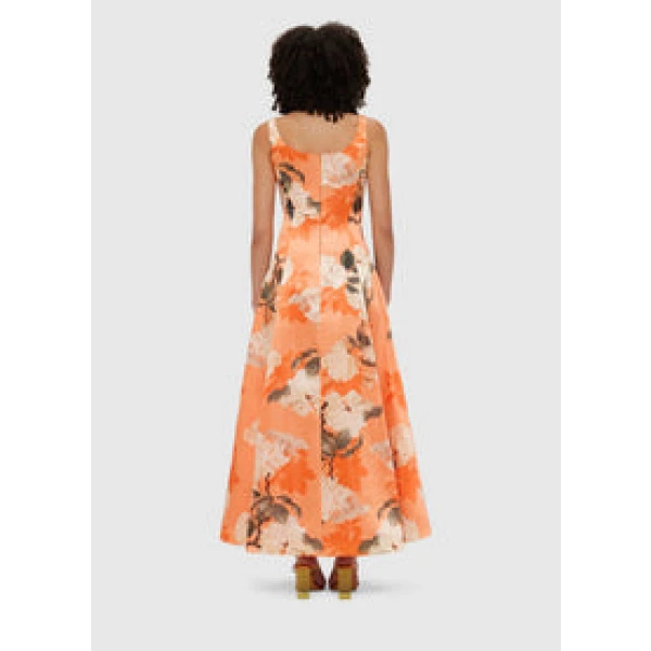 Charlotte Maxi Dress - Hydrangea Print in Tangerine