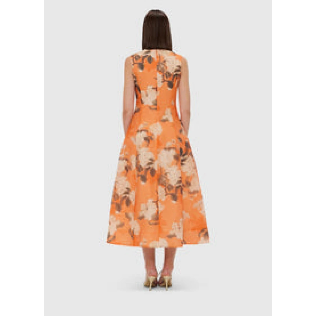 Cleo Sleeveless Midi Dress - Hydrangea Print in Tangerine