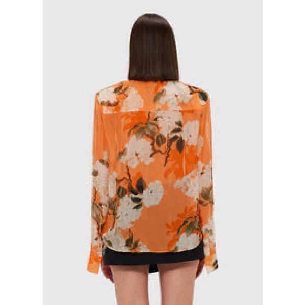 Della Blouse - Hydrangea Print in Tangerine