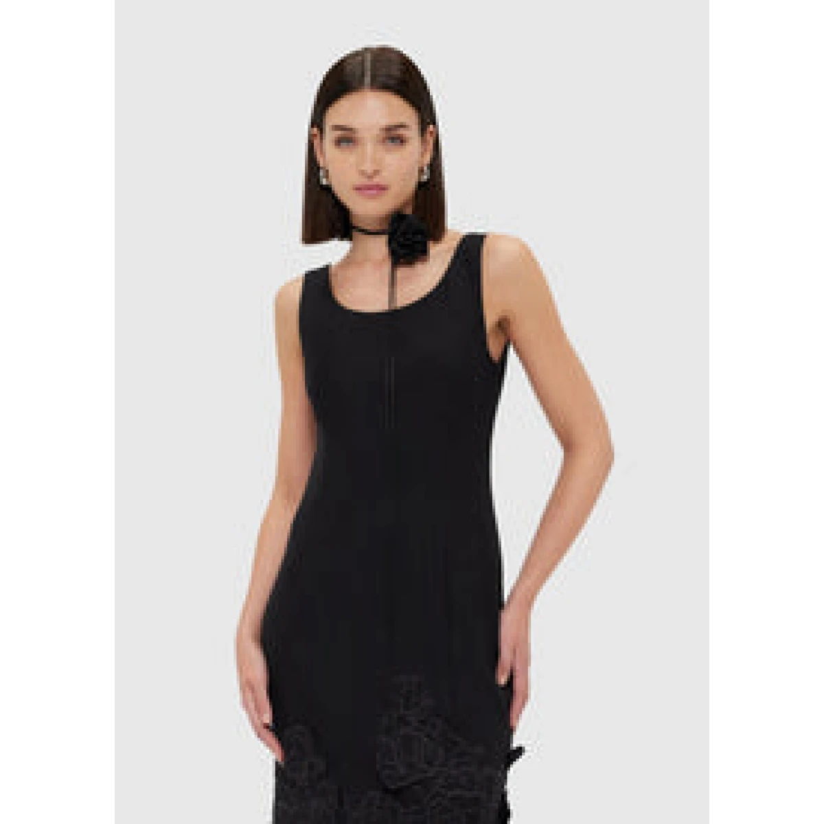 Emily Appliqué Midi Dress - Ebony