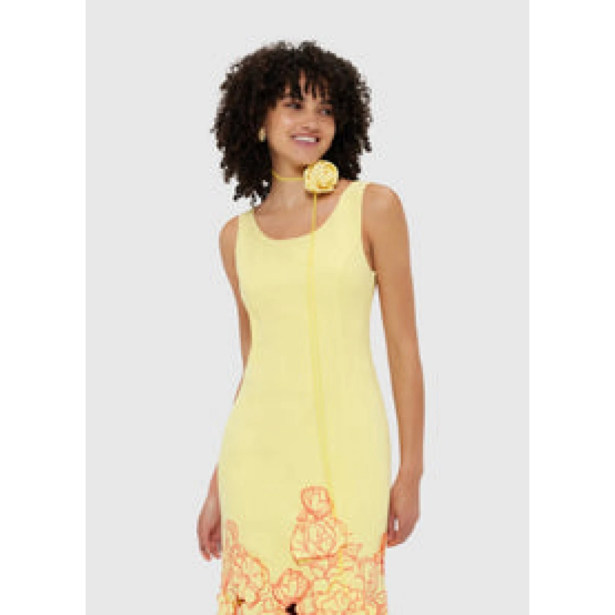 Emily Appliqué Midi Dress - Sorbet Yellow