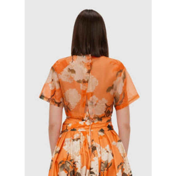 Indie Sleeve Top - Hydrangea Print in Tangerine