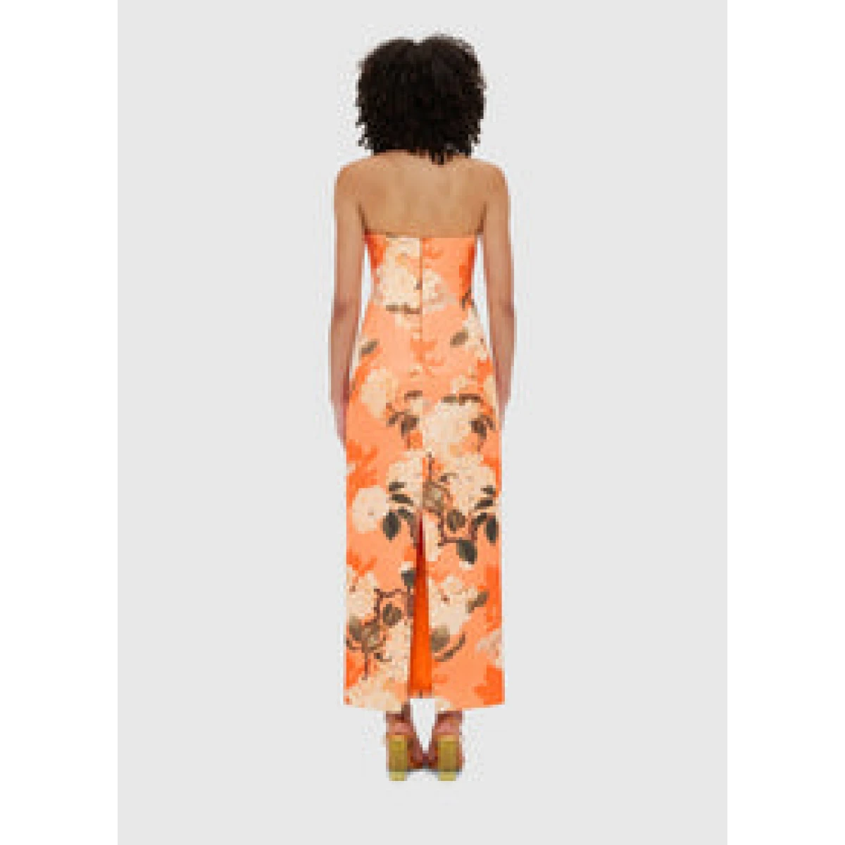 Rayna Bustier Maxi Dress - Hydrangea Print in Tangerine