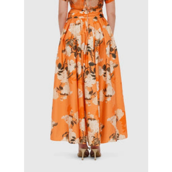 Valerie Maxi Skirt - Hydrangea Print in Tangerine