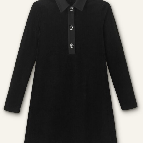 Crystal Button Cord Velour A-Line Dress - Image 6